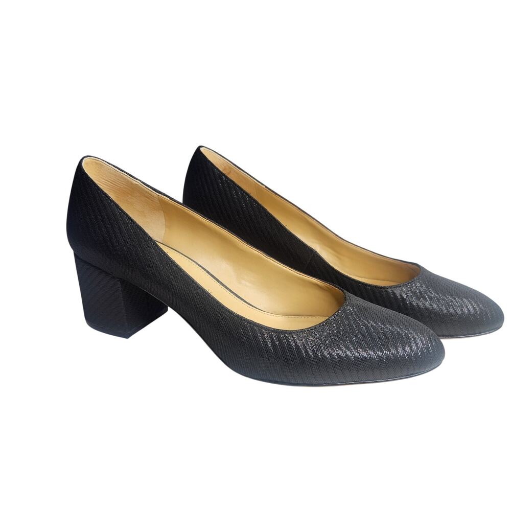 Talbots Pumps Block Chunky Heel Leather Fabric Shimmer Stripes 10.5M